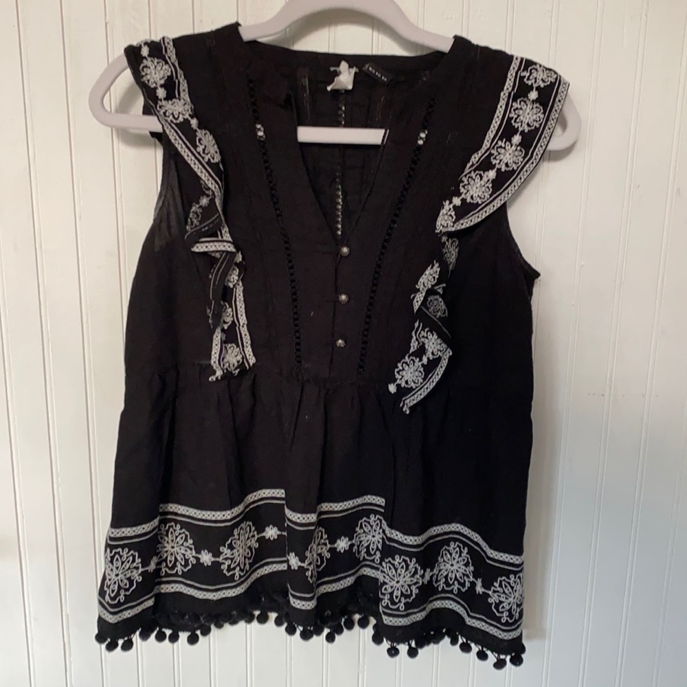 Anthropologie Ruffle ruffle sleeveless button down